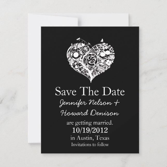 Chic Black & White Heart Wedding Announcement (Front)