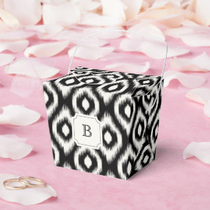 Chic Black & White Ikat Diamond Monogram Party Favour Box