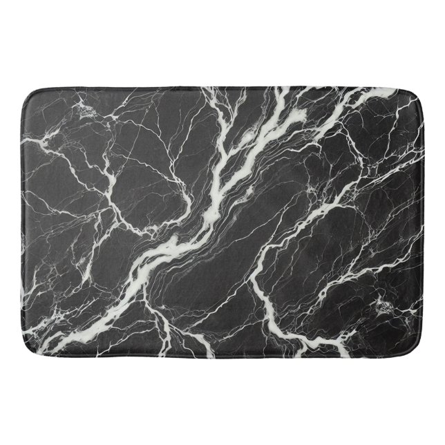 Chic Black & White Marble Look Glamour Bath Mat (Front)