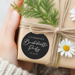Chic Black White Minimalist Bachelorette Party Classic Round Sticker