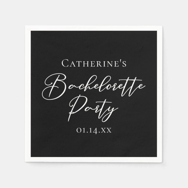 Chic Black White Minimalist Bachelorette Party Napkin (Front)