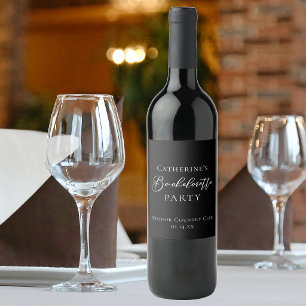 Chic Black White Minimalist Bachelorette Party Wine Label