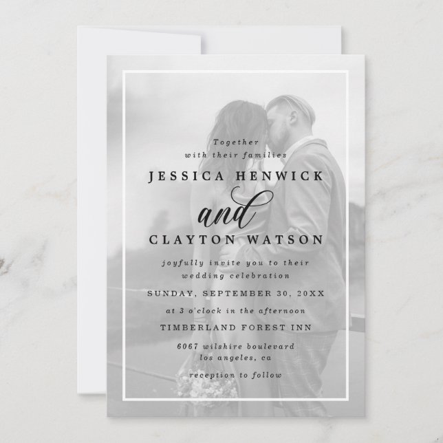 Chic Black & White Minimalist Custom Photo Wedding Invitation (Front)