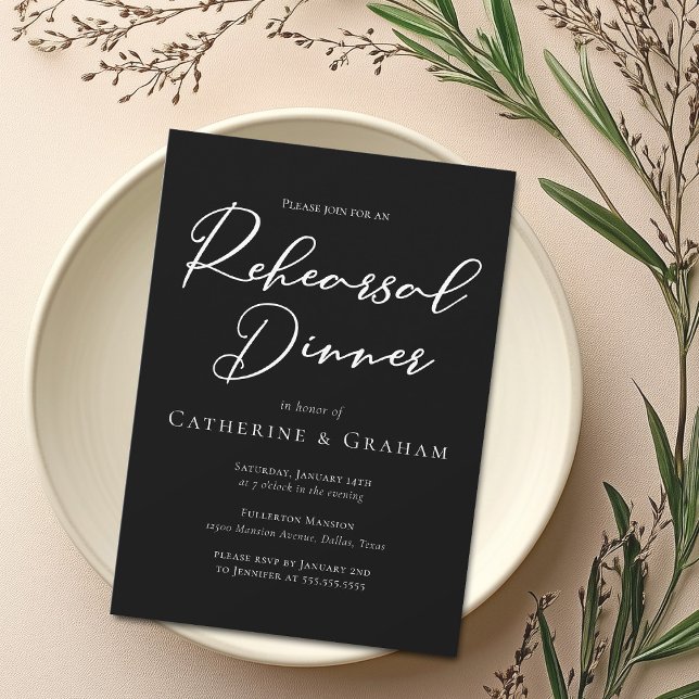 Chic Black White Minimalist Rehearsal Dinner Invitation (Creator Uploaded)