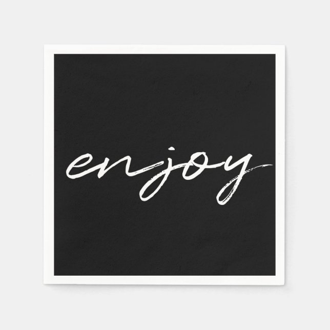 Chic Black & White Minimalist Script "enjoy" Party Napkin (Front)