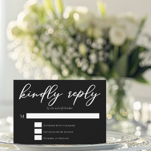 Chic Black White Modern Wedding Kindly Reply RSVP Card