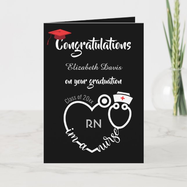 Chic Black White Nurse Graduation Congratulations Card (Front)