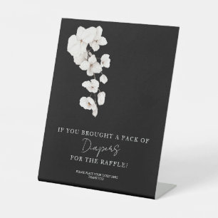 Chic Black White Orchid Baby Shower Diaper Raffle Pedestal Sign