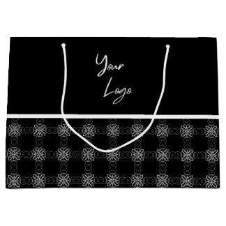 Chic Black White Pattern Custom Business Logo  Large Gift Bag