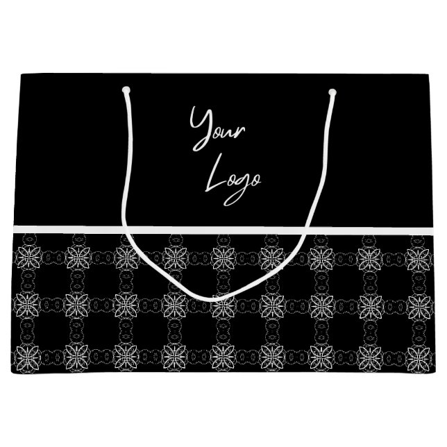 Chic Black White Pattern Custom Business Logo  Large Gift Bag (Front)
