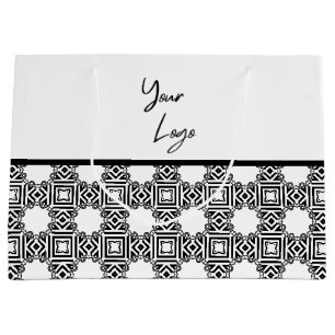 Chic Black White Pattern Custom Business Logo  Large Gift Bag