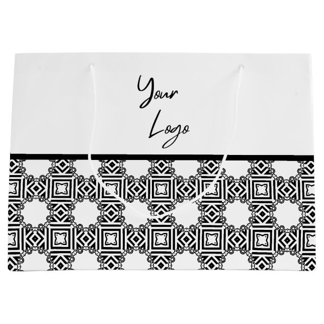 Chic Black White Pattern Custom Business Logo  Large Gift Bag (Front)