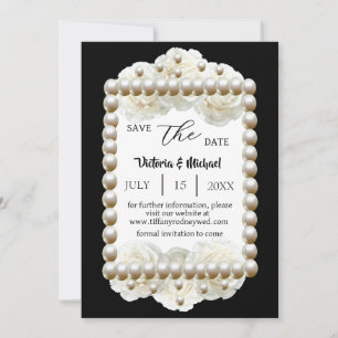 Chic Black & White Pearl Save-The-Date Invitation