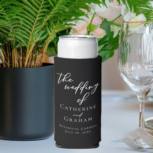 Chic Black White Personalised Wedding Favour Seltzer Can Cooler (Creator Uploaded)