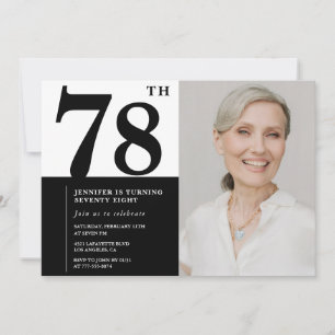 Chic Black White Photo 78th Birthday Invitation
