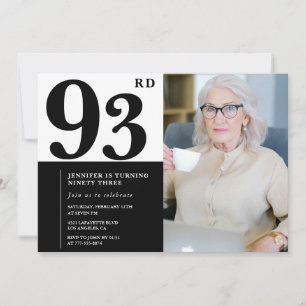 Chic Black White Photo 93rd Birthday Invitation