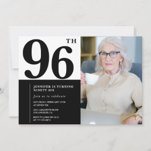 Chic Black White Photo 96th Birthday Invitation