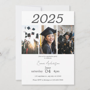 Chic Black white Photo Collage Graduation Party Invitation