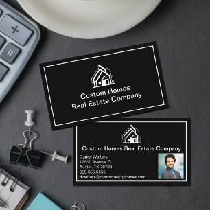 Chic Black White Real Estate Company Realtor Photo Business Card