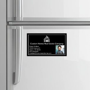 Chic Black White Real Estate Company Realtor Photo Magnetic Business Card