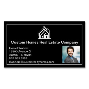 Chic Black White Real Estate Company Realtor Photo Magnetic Business Card