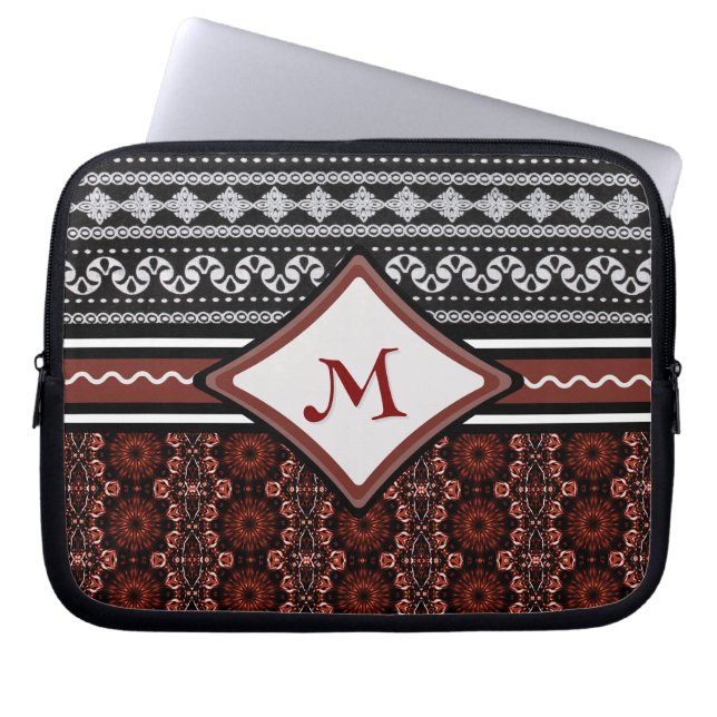 Chic Black, White & Red Abstract Tribal  Laptop Sleeve (Front)