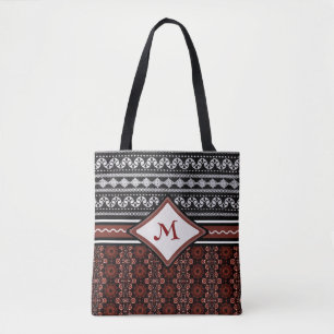 Chic Black, White & Red Abstract Tribal Tote Bag
