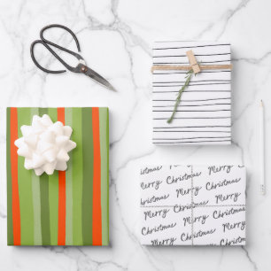 Chic Black White Red Green Modern Stripes Pattern Wrapping Paper Sheet