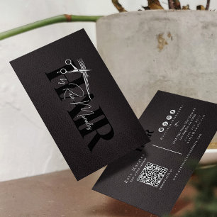 Chic Black/White Scissors Hairstylist Minimalist  Business Card