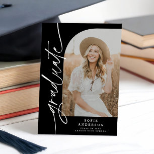 Chic Black & White Script Arch Graduation Photo Announcement