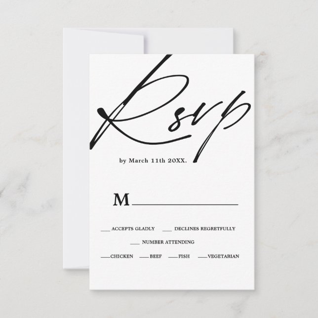 Chic black white script calligraphy rsvp wedding (Front)