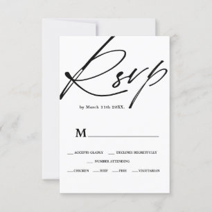 Chic black white script calligraphy rsvp wedding card