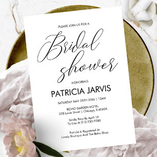 Chic Black & White Script Lettering Bridal Shower Invitation