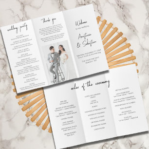  Chic Black & White Script Trifold Wedding Program Flyer