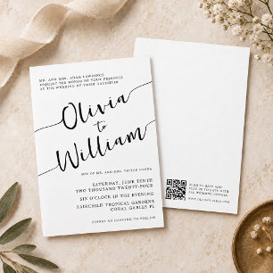 Chic Black White Script Wedding Invitation