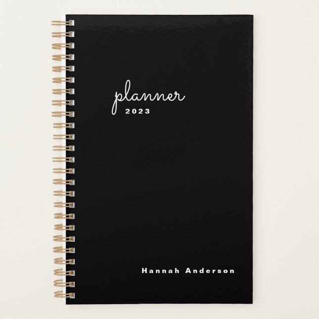 Chic Black White Script Weekly Monthly Non Dated P Planner (Front)