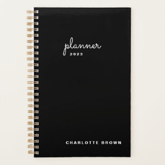 Chic Black White Script Weekly Monthly Non Dated Planner