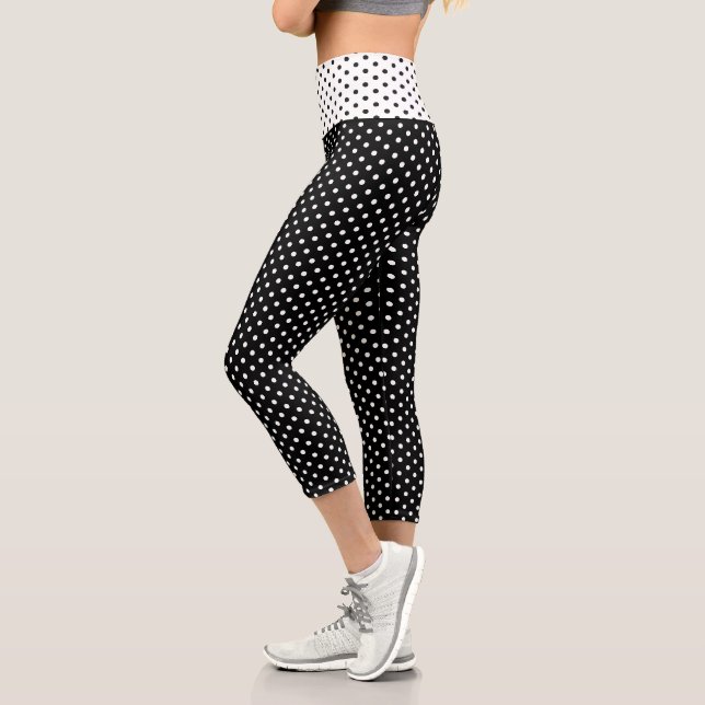 Chic Black White Small Polka Dots Pattern Fashion Capri Leggings (Left)
