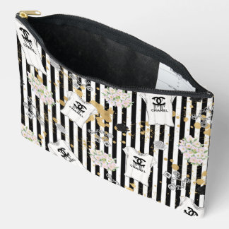 Chic Black & White Stripe Fashion Accessory Pouch
