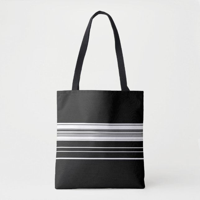 Chic black white striped  tote bag (Front)