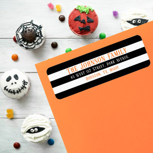 Chic Black White Stripes Halloween Return Address