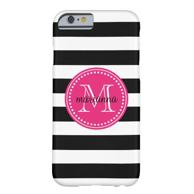 Chic Black & White Stripes Personalised Monogram Case-Mate iPhone Case (Back)
