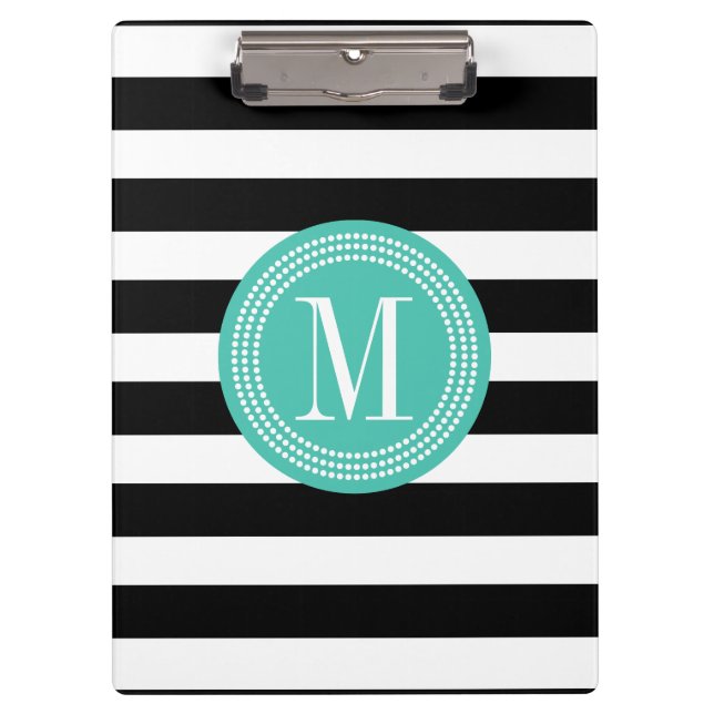 Chic Black & White Stripes Personalised Monogram Clipboard (Front)