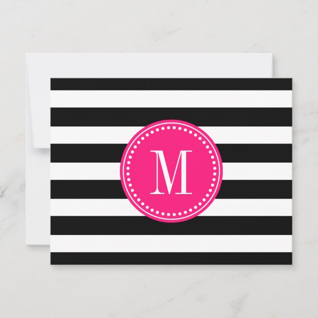 Chic Black & White Stripes Personalised Monogram Invitation (Front)
