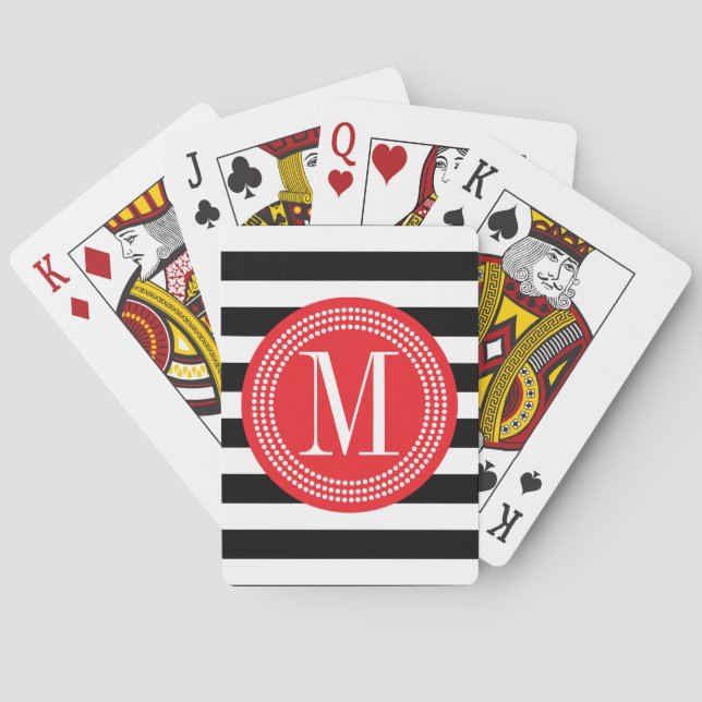 Chic Black & White Stripes Personalised Monogram Playing Cards (Back)