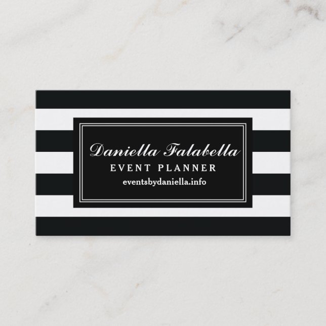 Chic Black & White Stripes Professional Template Business Card (Front)