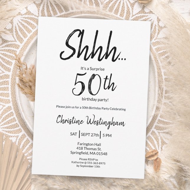 Chic Black White Surprise 50th Birthday Invitation (Creator Uploaded)