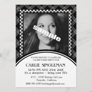 Chic Black White Teen Tween Birthday Party Invitation