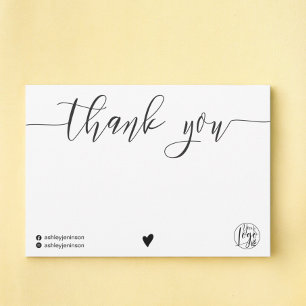 Chic black white thank you script logo qr code