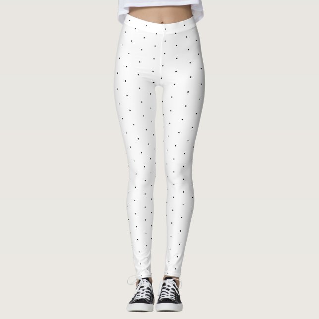 Chic black white tiny polka dots pattern cute leggings (Front)